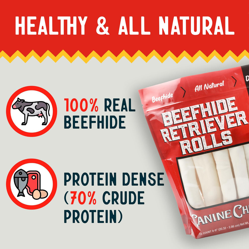 Canine Chews dientes sanos con cuero de res natural para perros grandes.
