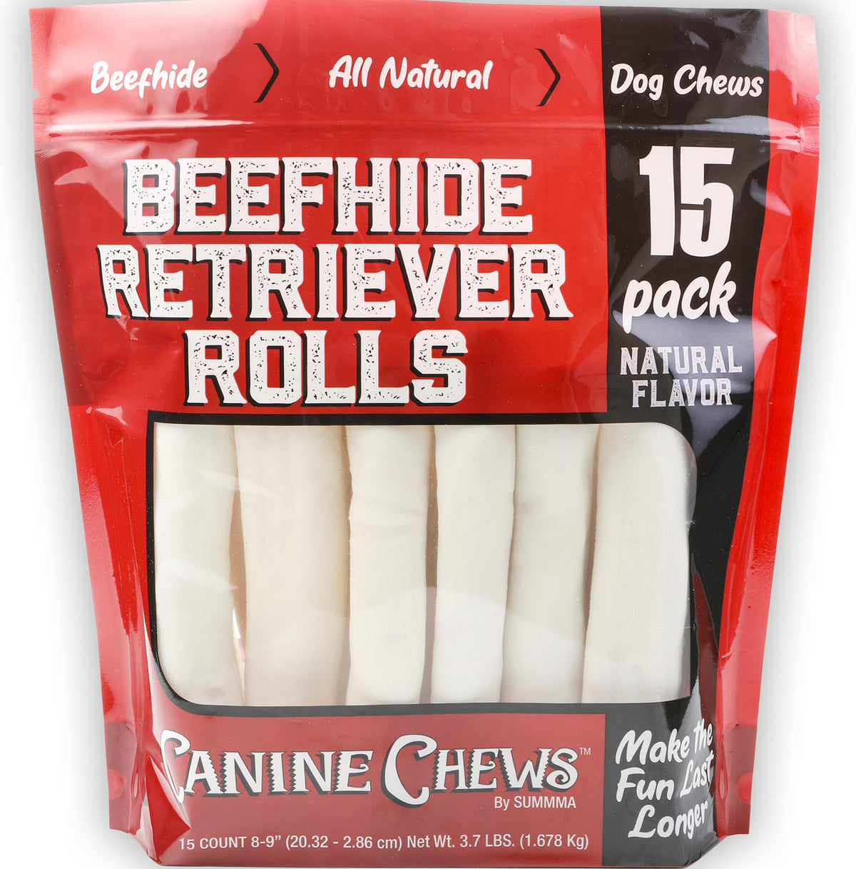 Canine Chews retriever rollo grande de 15 unidades para perros grandes.
