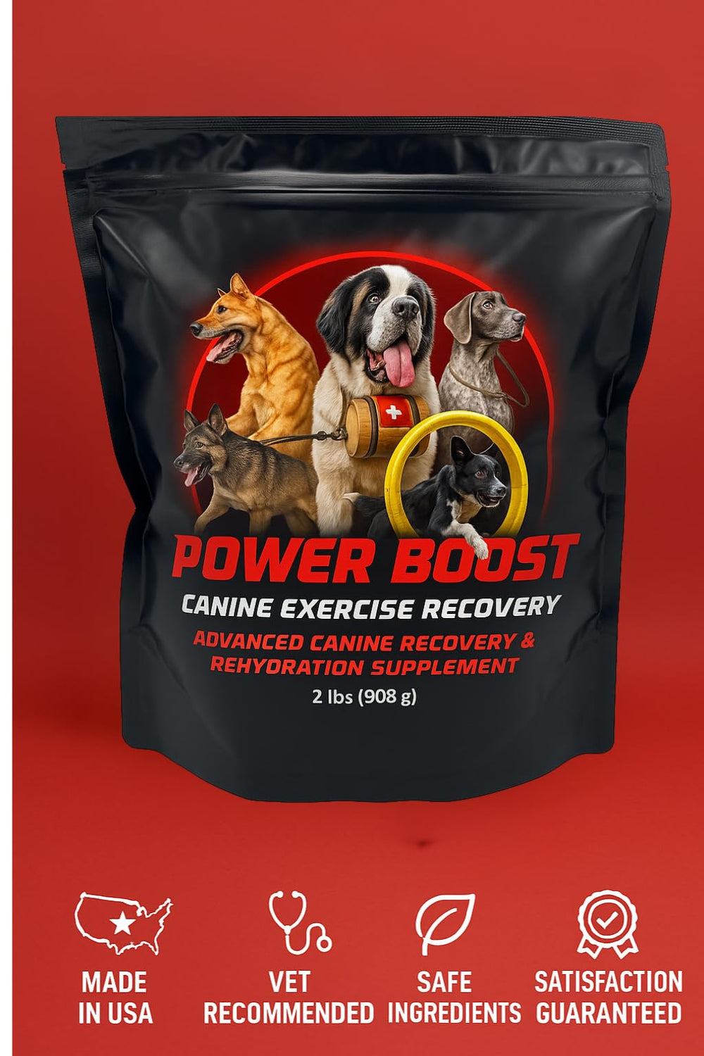 Power Boost de Canine Performance Nutrition, utilizado por atletas caninos y unidades K9.