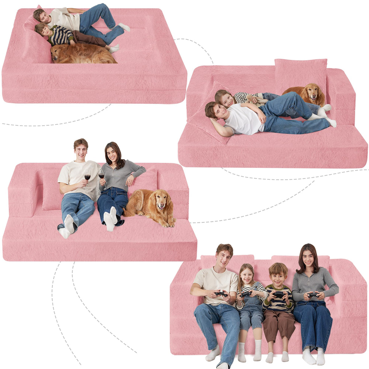 Cansunna cama-perro-humano-gigante con cubierta pelo-falso lavable para uso diario.