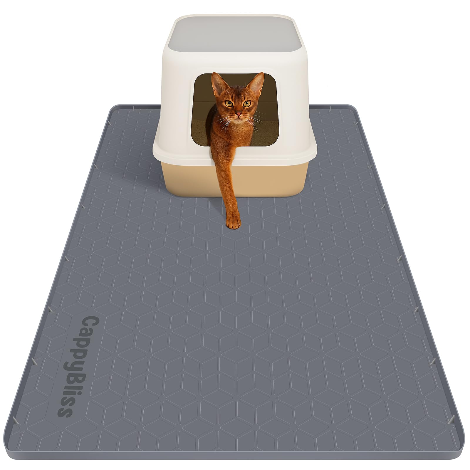 Alfombra grande CappyBliss para caja de arena absorbe derrames y reduce limpieza.