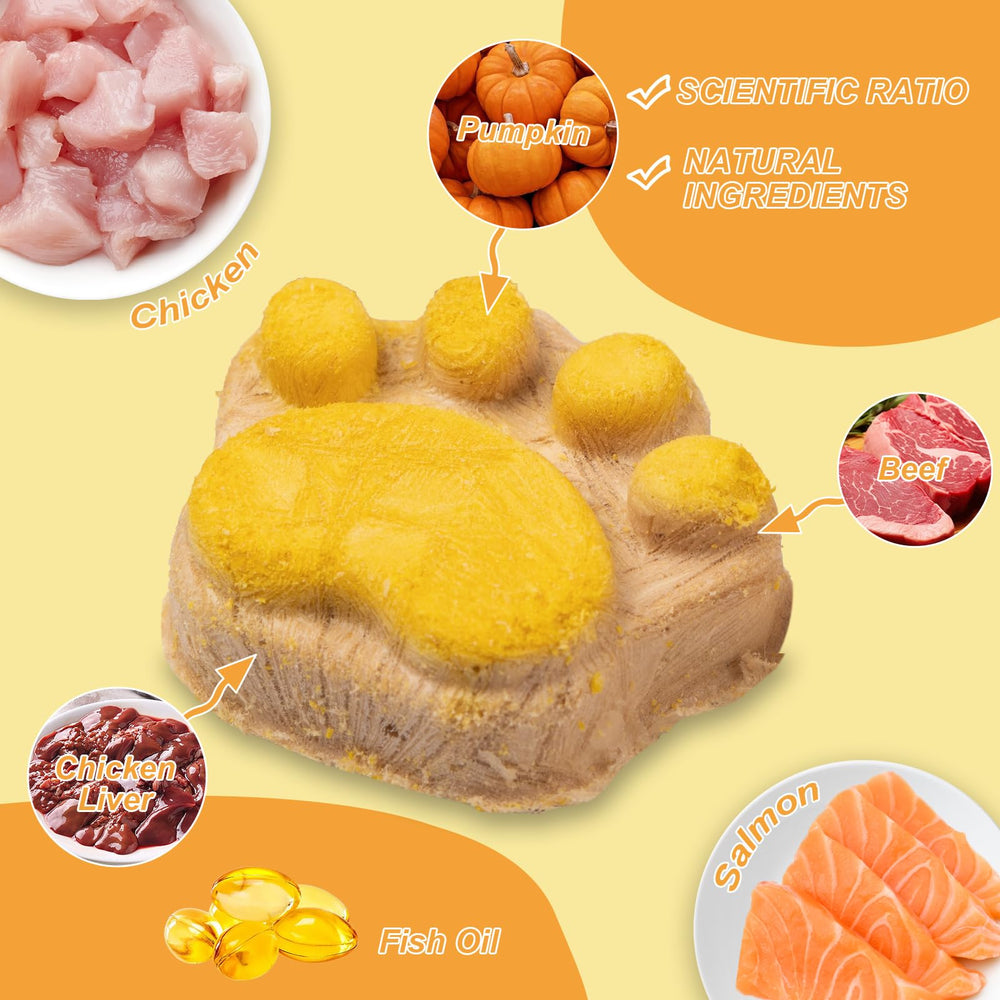 Capuca bocados liofilizados de pollo y salmón para energía y sabor.
