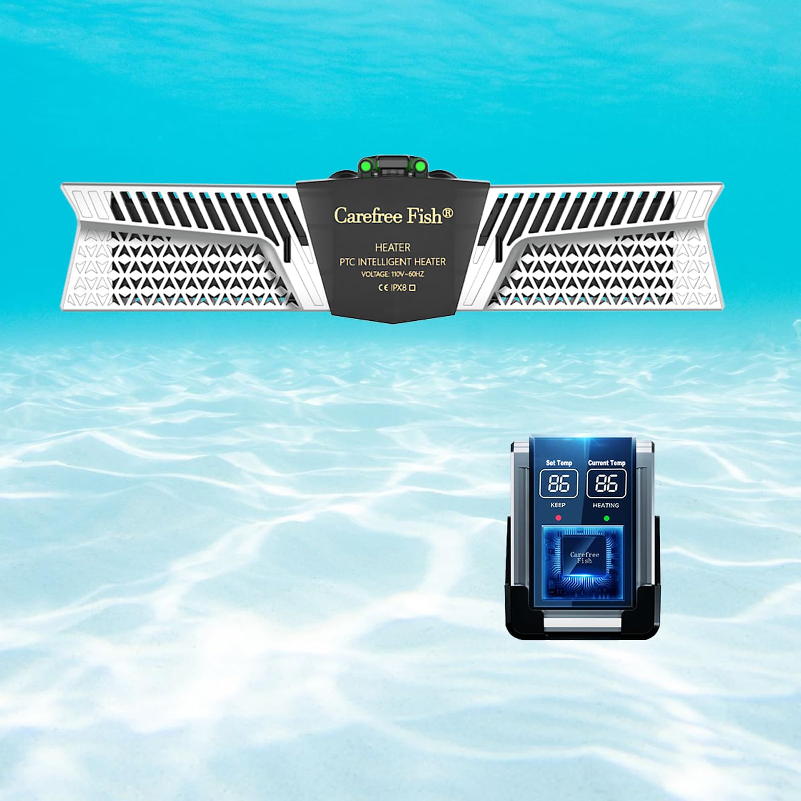 Carefree Fish 500W con dos barras calefactoras para calentamiento rápido