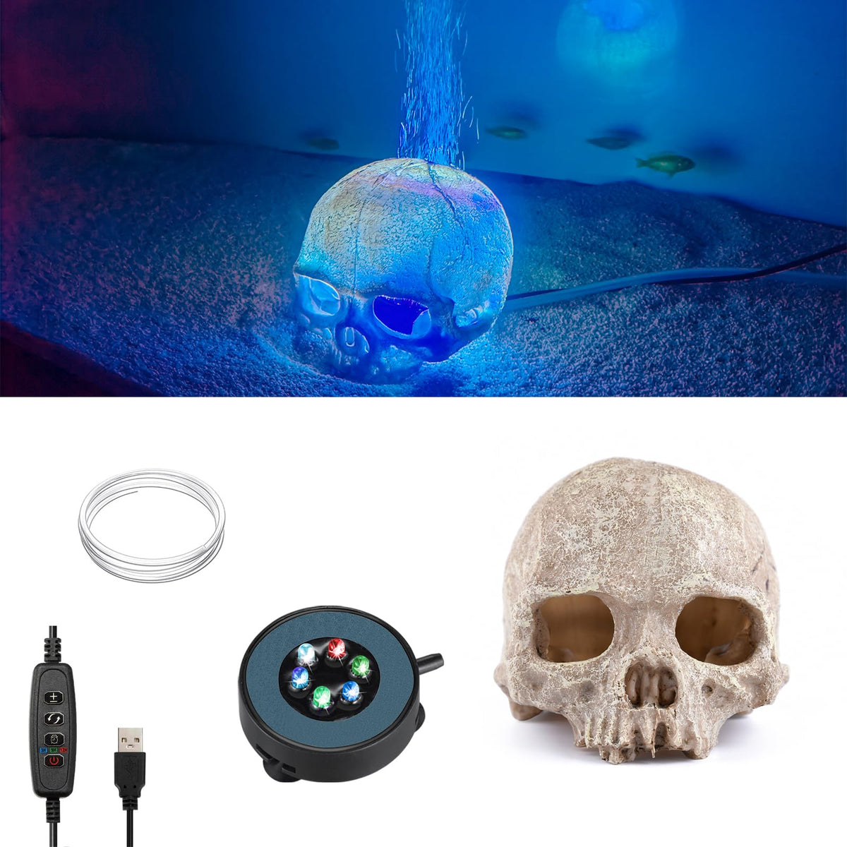 Luz LED USB de Carefree Fish ilumina el acuario con colores automáticos.