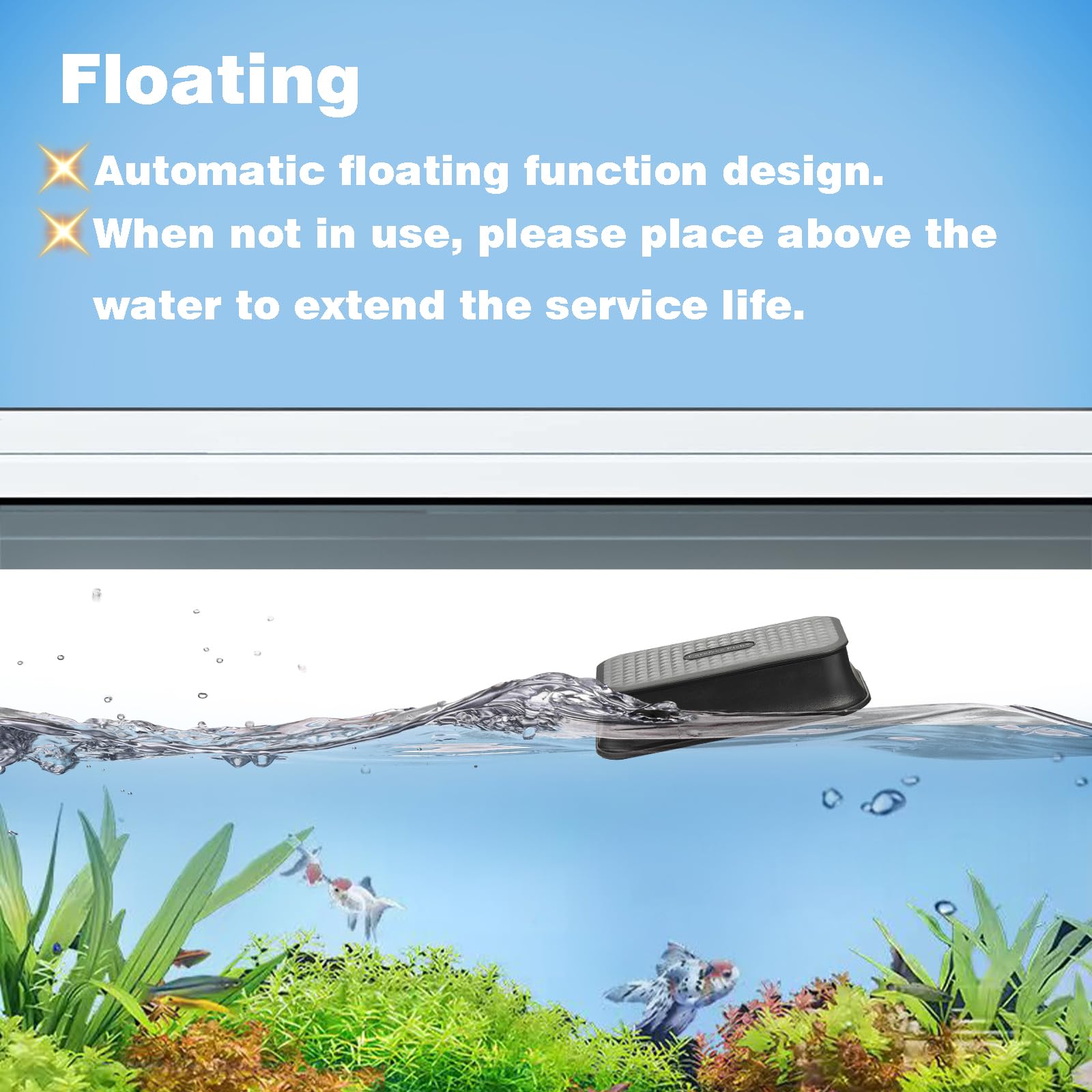 Carefree Fish limpiador para vidrios de acuario de grosor hasta seis milímetros.