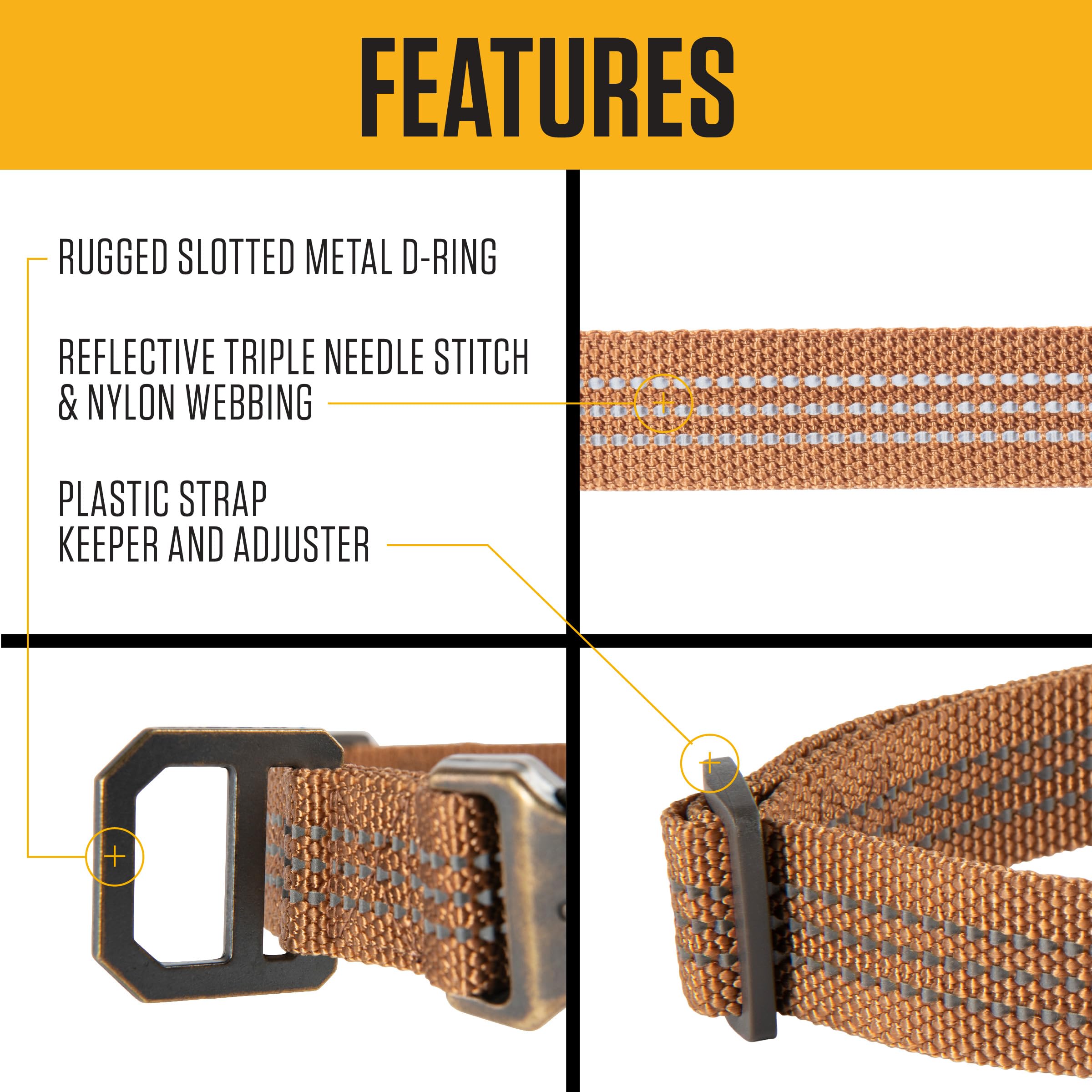 Collar Carhartt con costuras reflectivas para visibilidad en la noche.