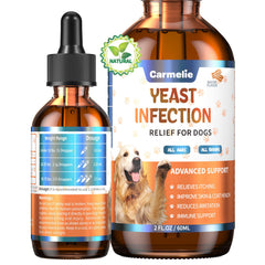 Carmelie levadura para perros en botella de 60 ml para piel sensible.