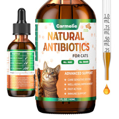 Carmelie, gotas de antibiótico natural para gato, apoyo al equilibrio general.