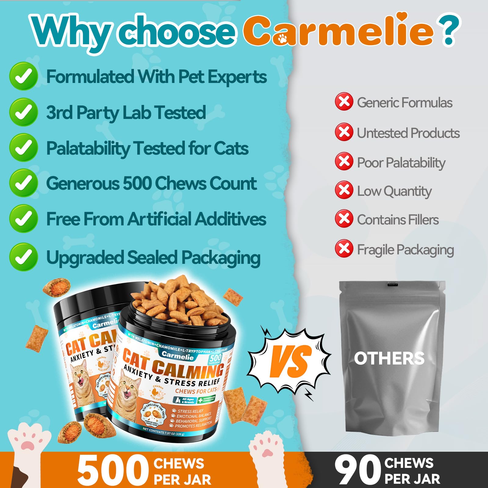 Carmelie: fórmula segura sin granos ni colorantes artificiales.