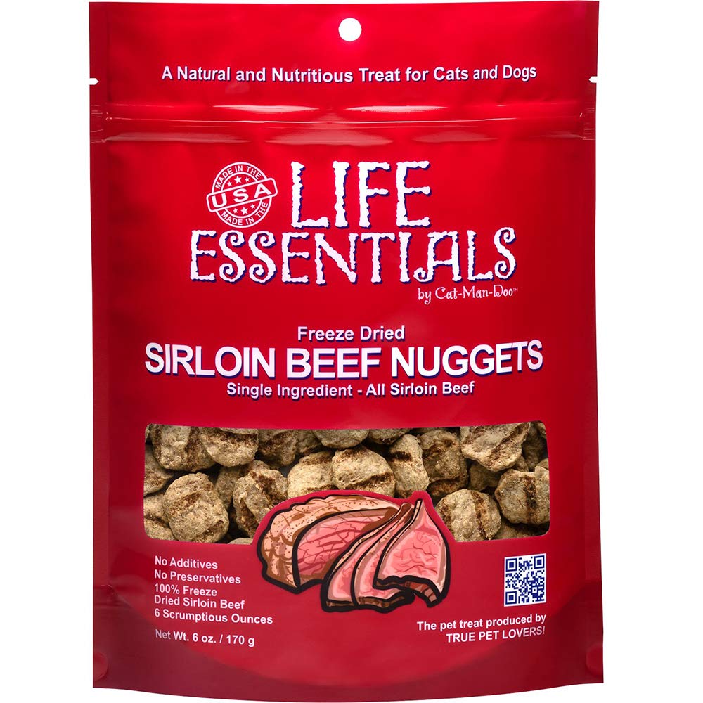 LIFE ESSENTIALS: frente de bolsa de carne res liofilizada, snack sabroso para mascotas.