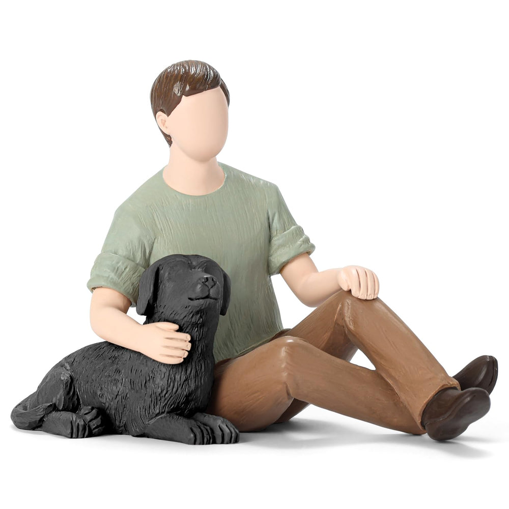 Carracci hombre con perro negro abrazando, recuerdo tierno para tu hogar