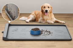Carry360 alfombra para comida de perro de silicona 36x24 gris, protege el suelo.