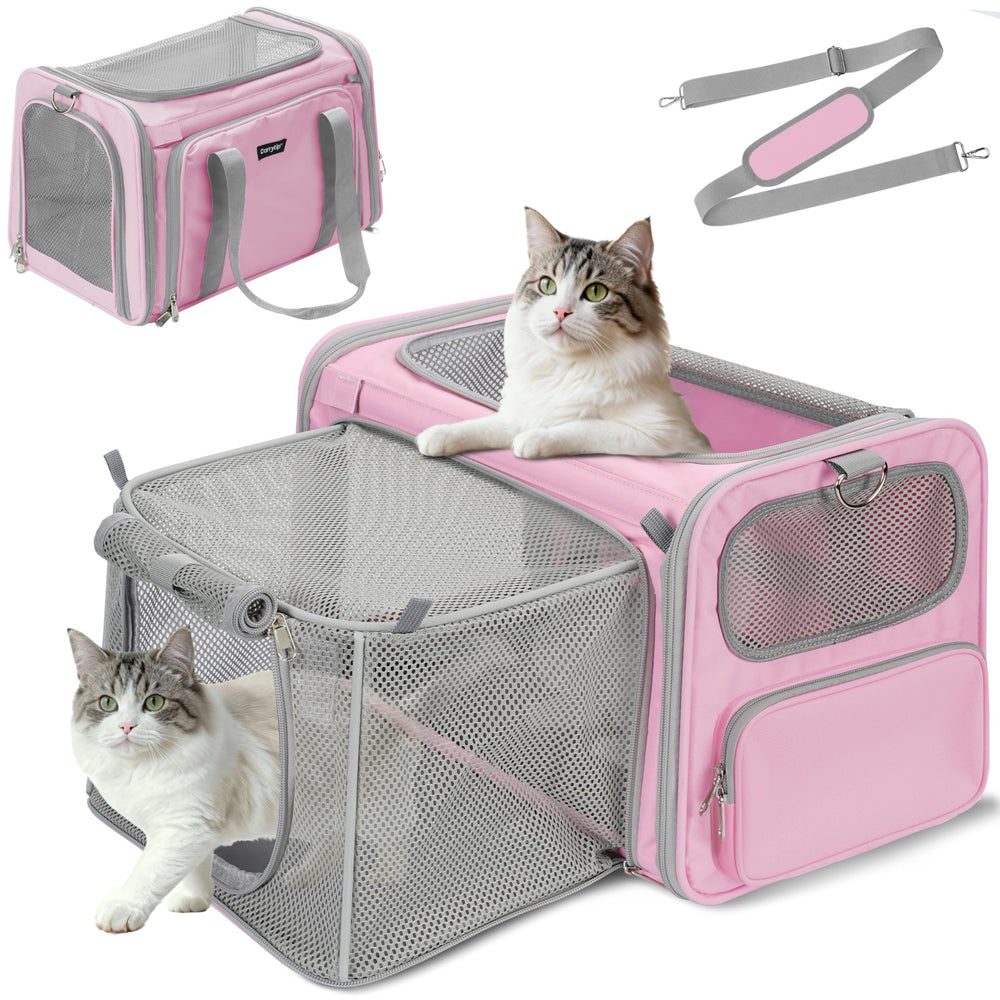 CarryTip portador gato expandible ofrece espacio extra para descansar durante viajes.
