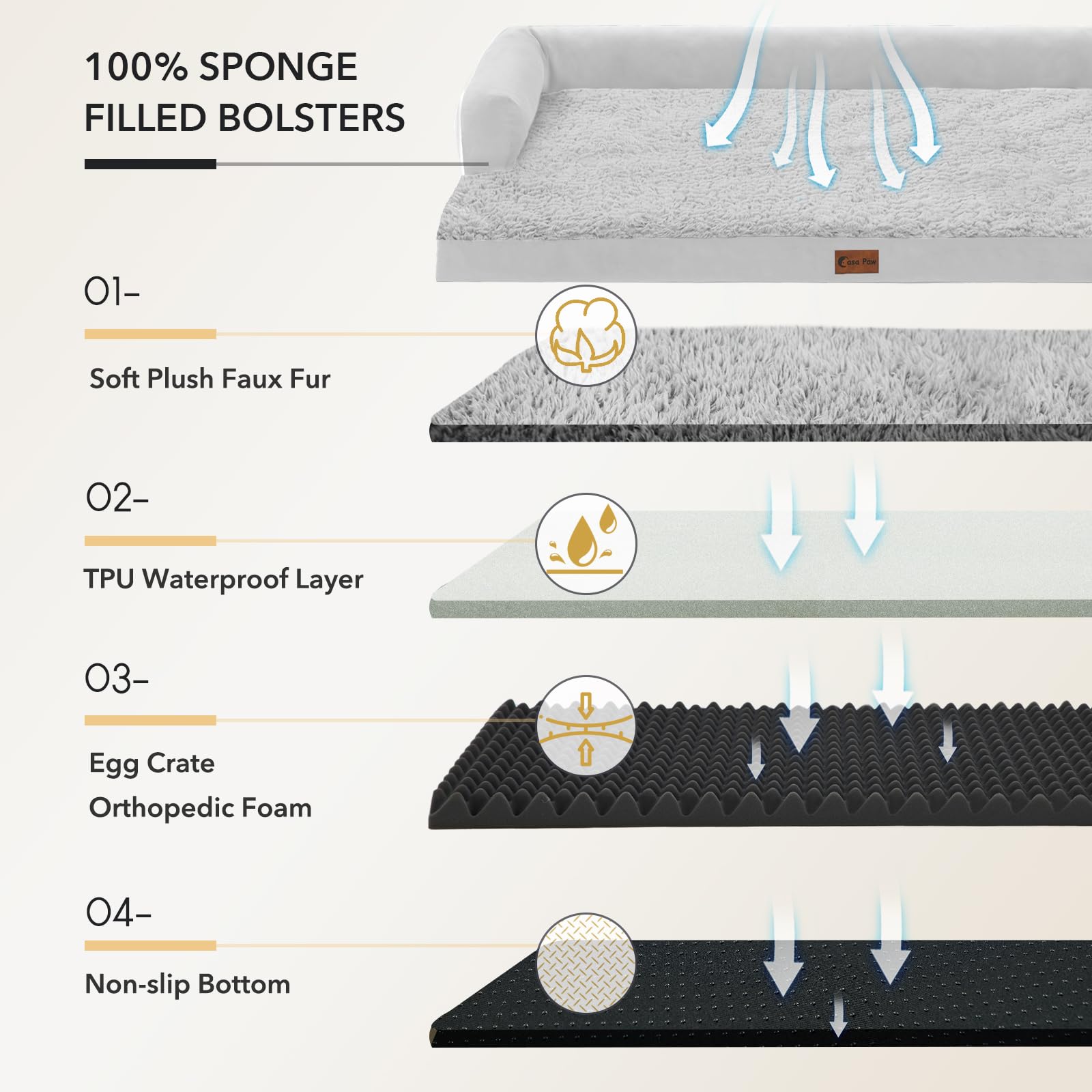 Casa Paw cama ortopédica disponible en dimensiones múltiples para razas grandes.