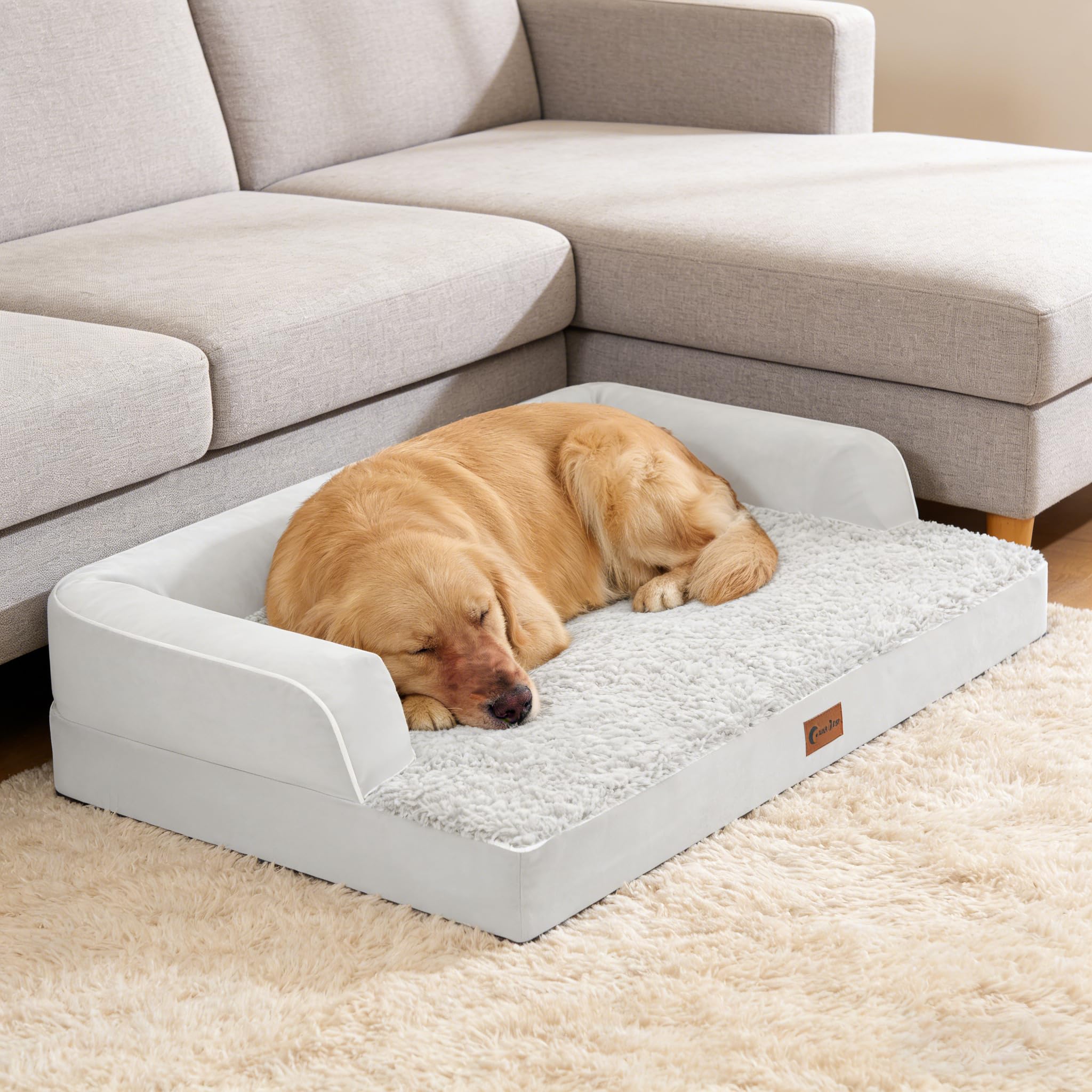 Casa Paw cama ortopédica envuelta al vacío lista para desempaque rápido.