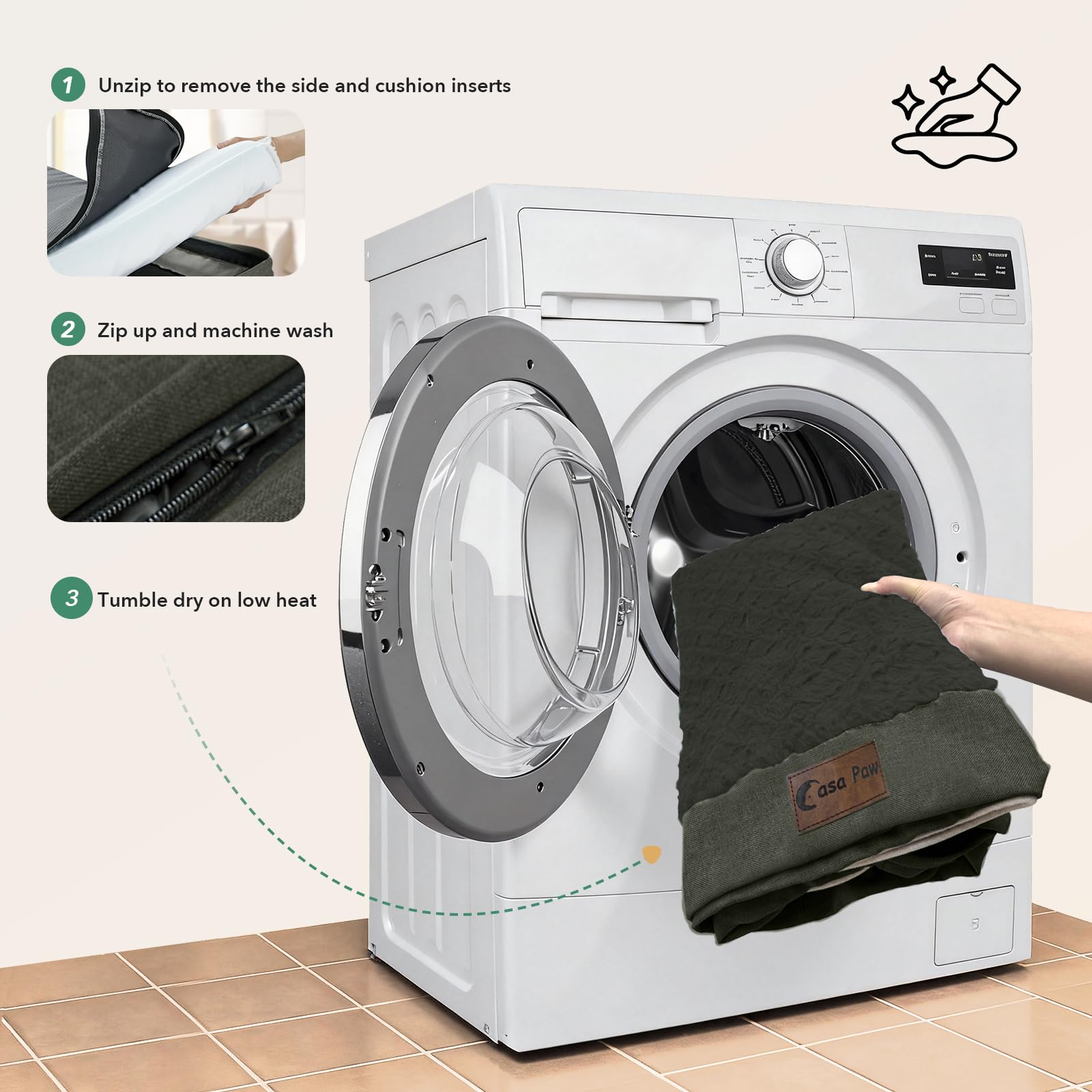 Casa Paw funda lavable con cremallera para limpieza fácil
