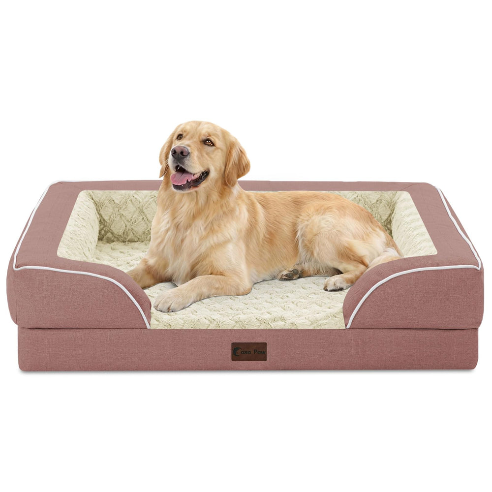 Casa Paw cama ortopédica para perros grandes, rosa, con soporte para articulaciones.