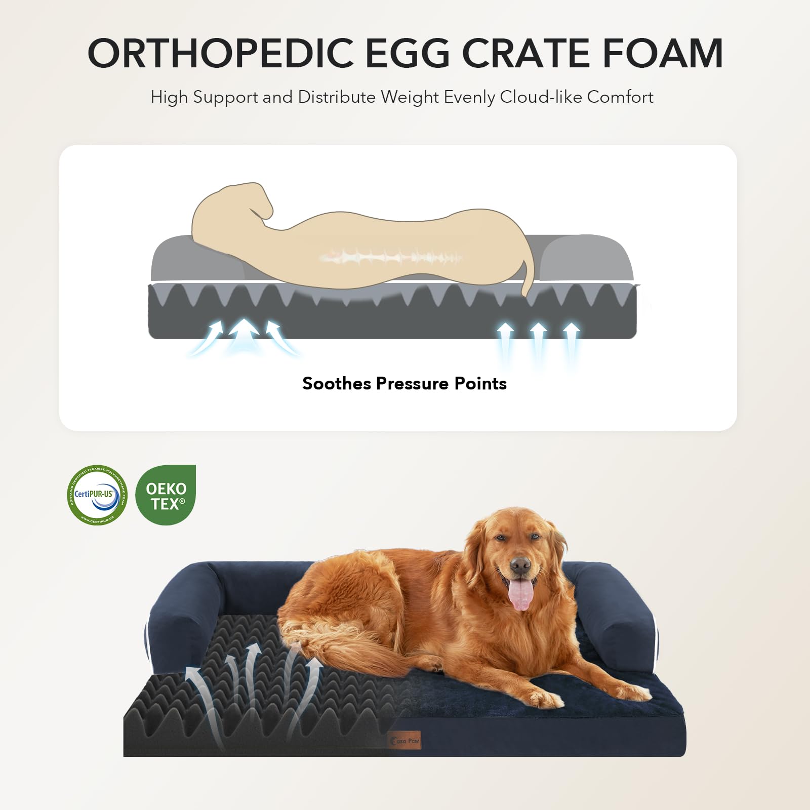 Casa Paw espuma ortopédica tipo panales, primer plano, ofrece soporte distribuido para comodidad óptima.