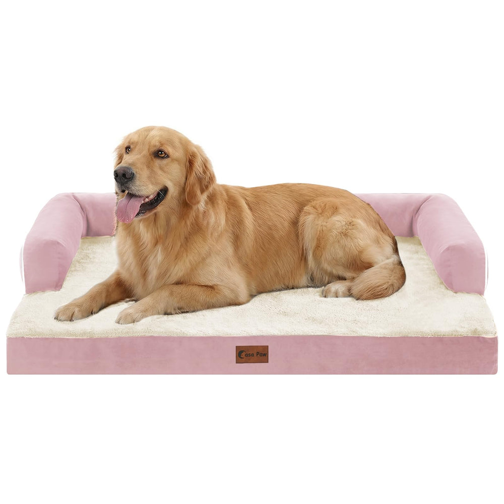 Casa Paw cama ortopédica para perros extra grandes en rosa, soporte cómodo para articulaciones.
