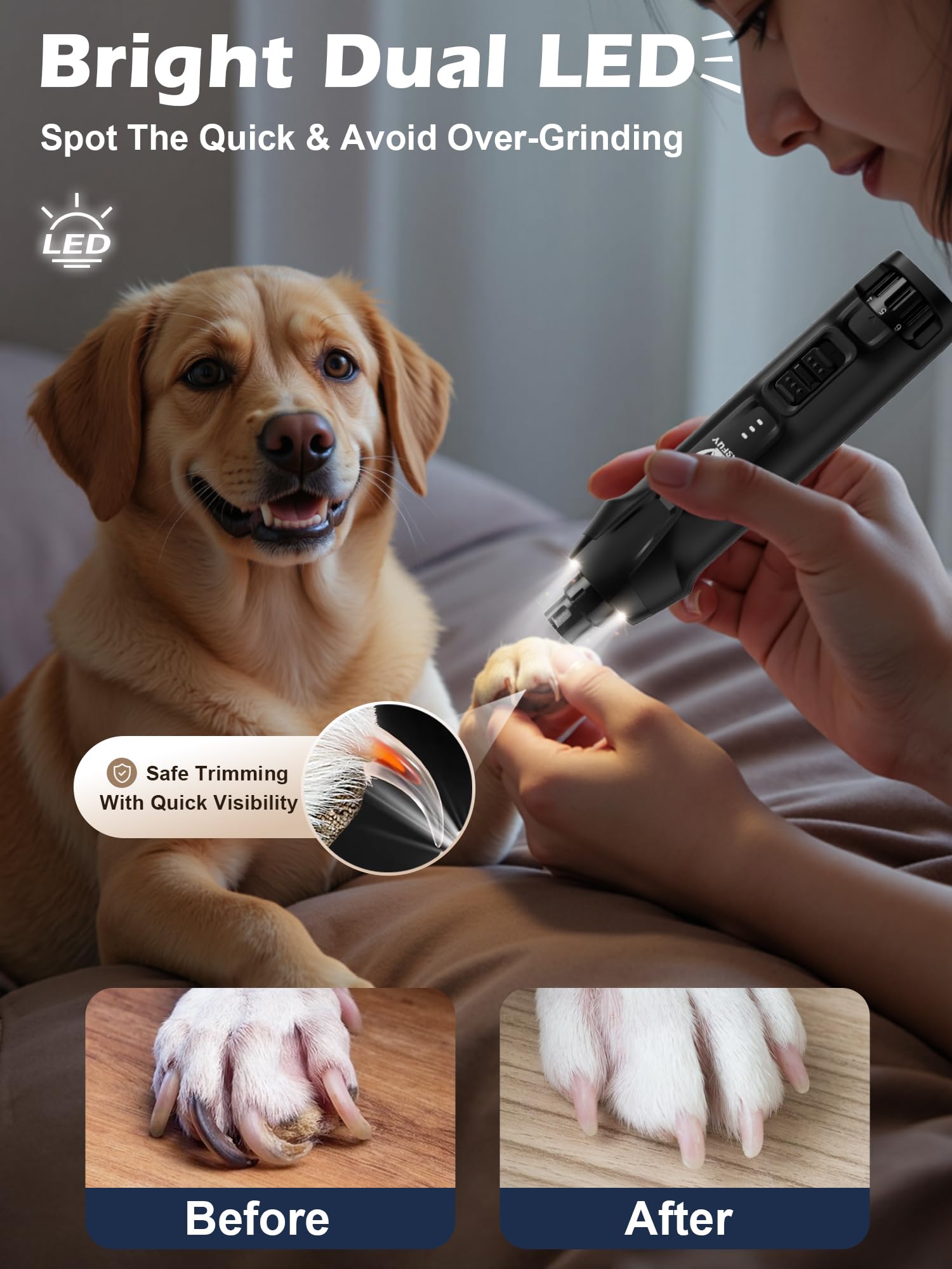 Casfuy afilador de uñas para perros con apagado automático evita sobrecalentamiento y daños