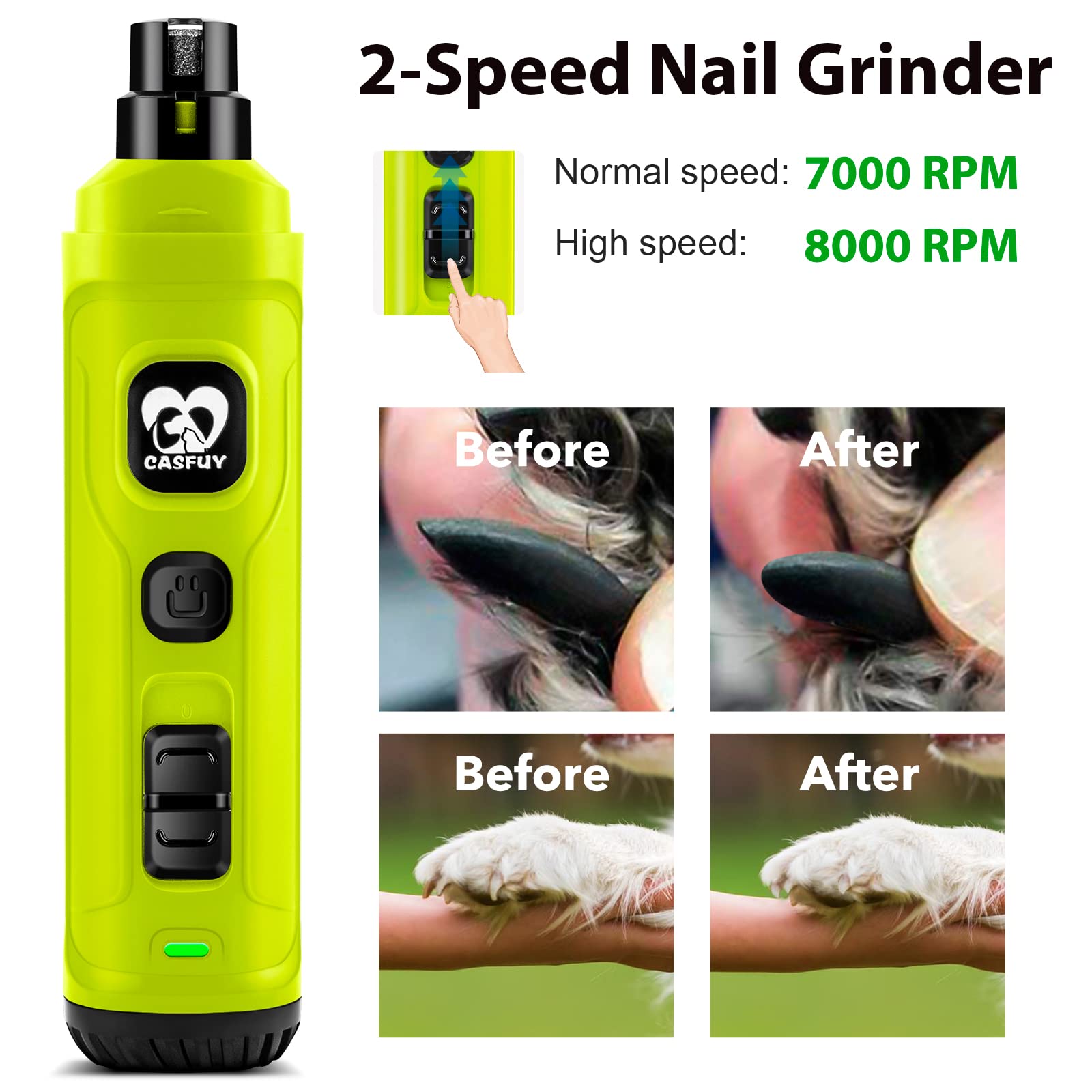 Casfuy lijadora de uñas para perros con cargador USB para uso en casa o viaje.