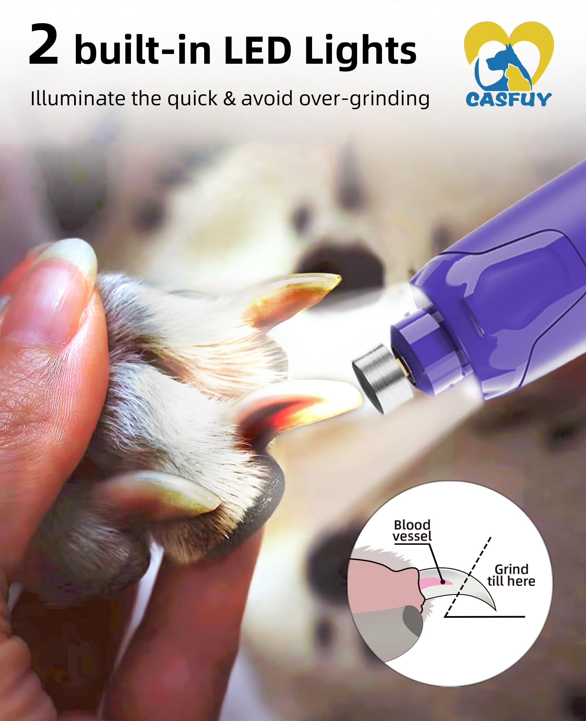 Casfuy lijadora uñas perros dos luces de iluminación para claridad