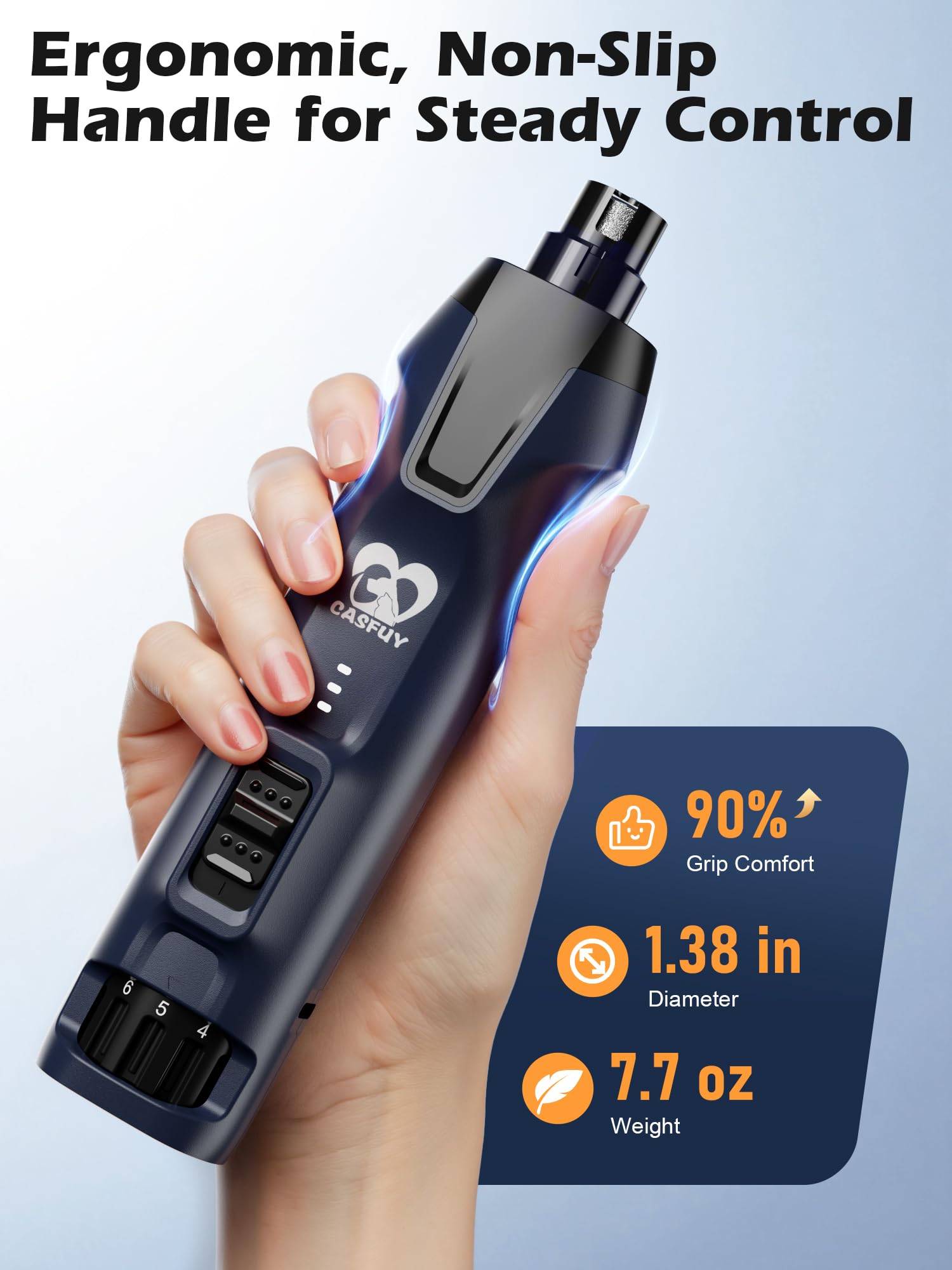 Casfuy mango ergonómico con agarre antideslizante para control preciso.