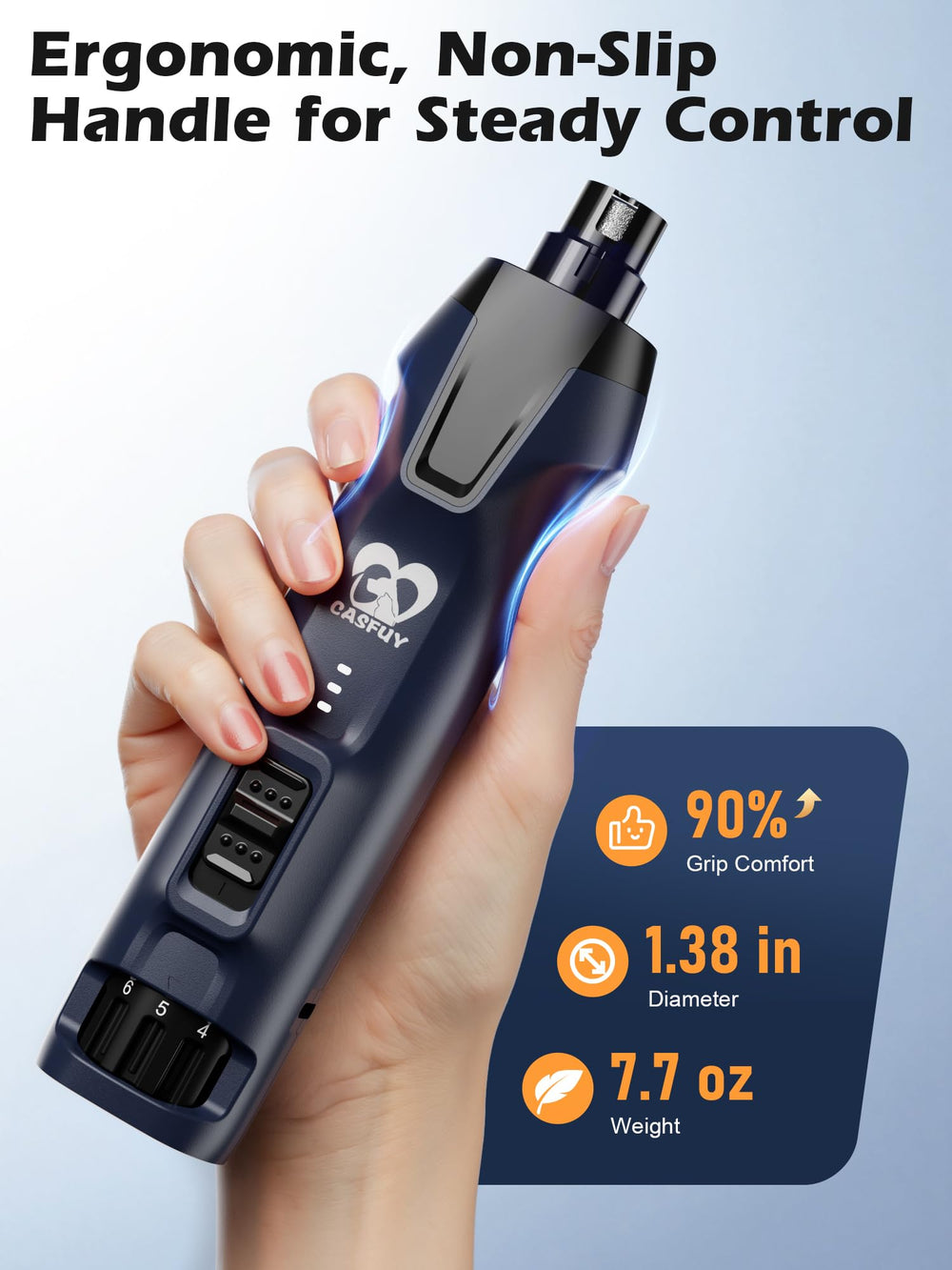 Casfuy mango ergonómico con agarre antideslizante para control preciso.