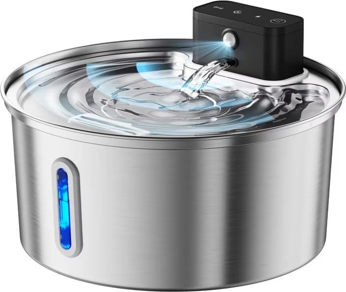 Casfuy PWL-008, frontal de la fuente de agua para gatos, acero inoxidable.