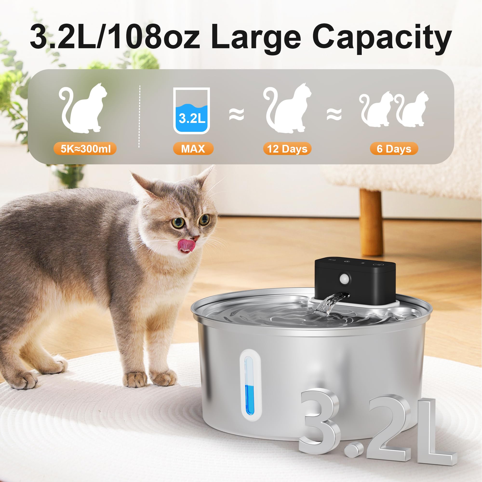 Casfuy PWL-008, sensor de movimiento activando agua cuando el gato se acerca.