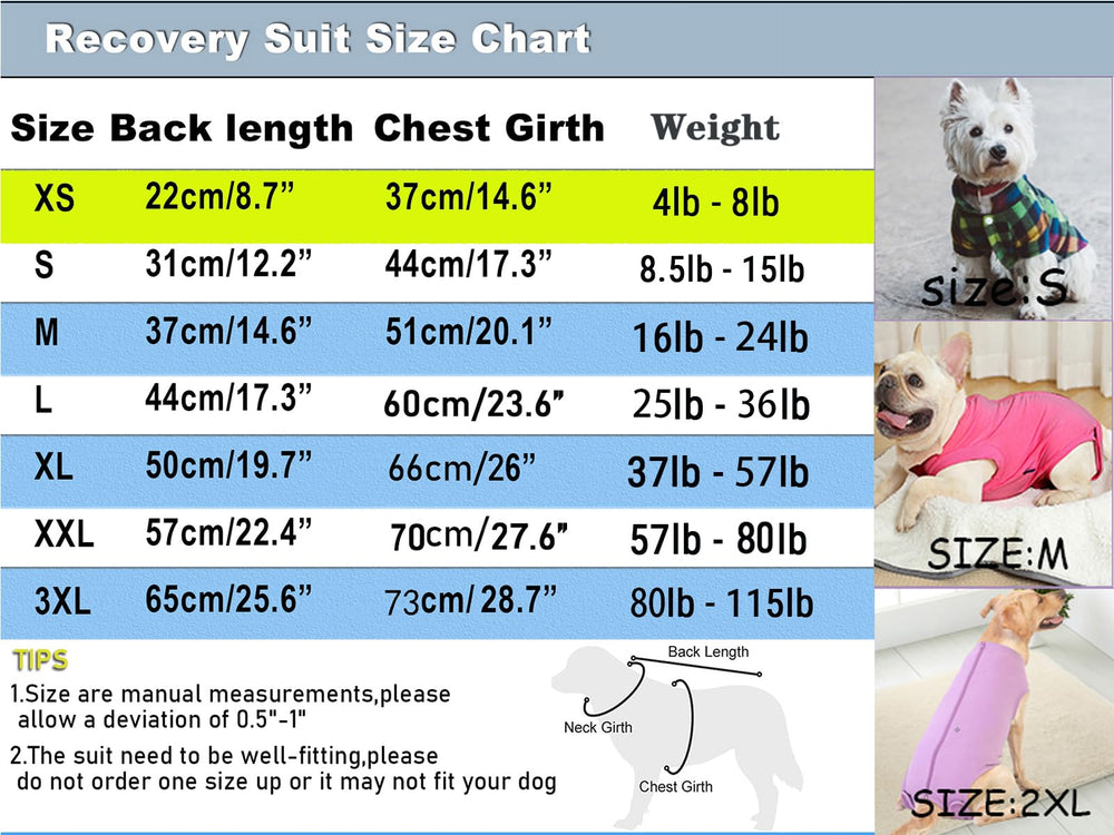 Caslfuca traje recuperación perro, talla adaptable para razas pequeñas, medianas y grandes.