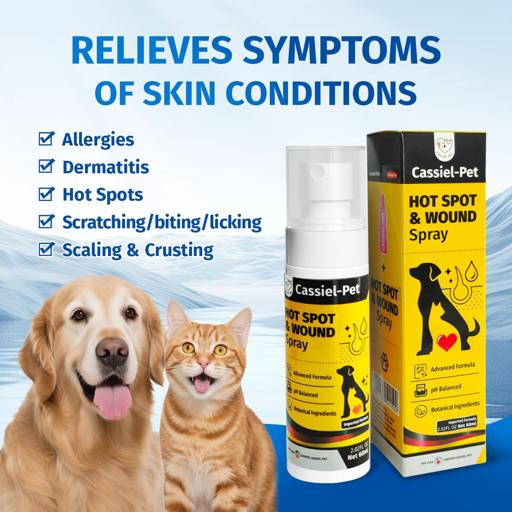 Cassiel pet spray para aplicación en zona afectada, tratamiento preciso y cómodo.