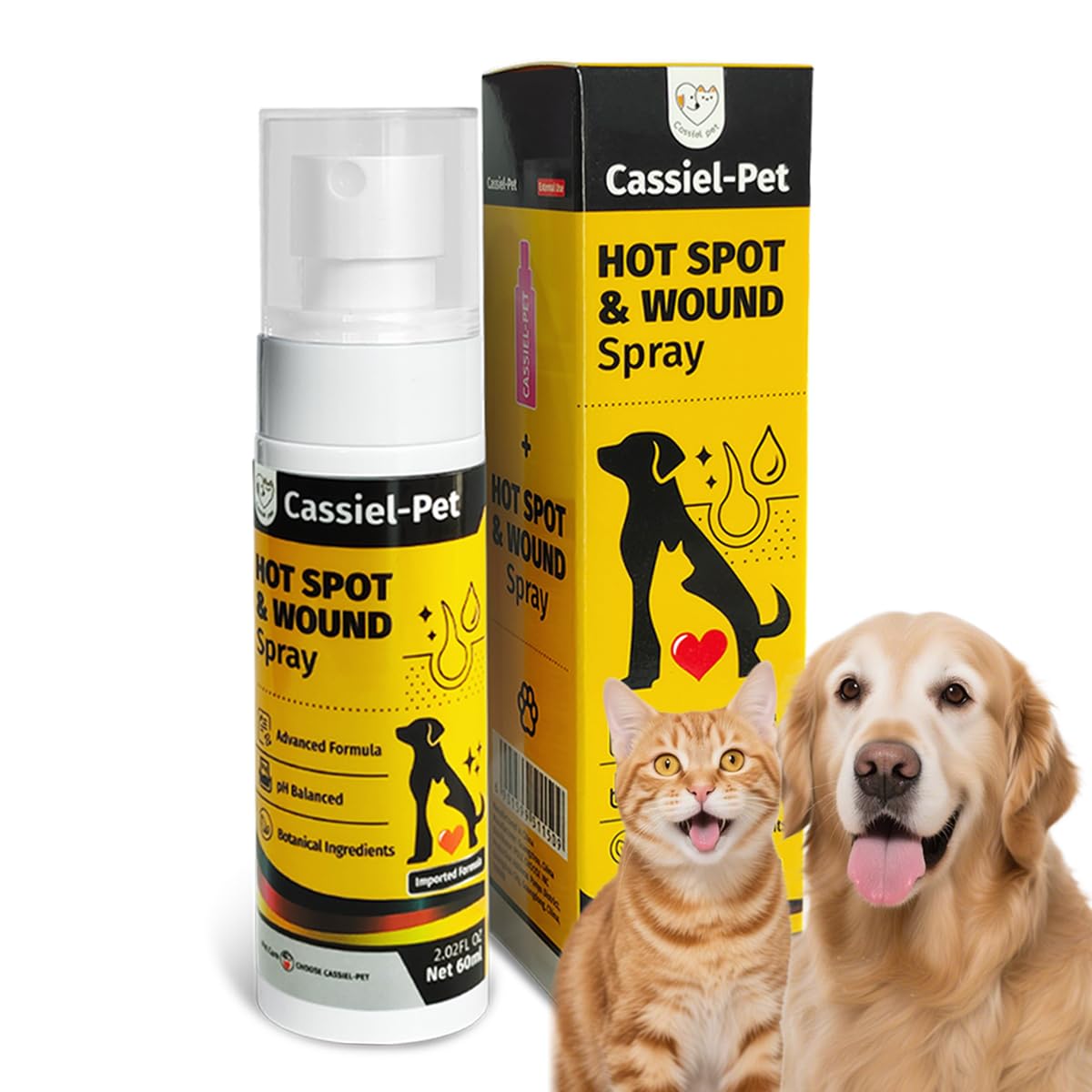 Cassiel pet spray botella punto caliente para perros, alivio suave de irritaciones.