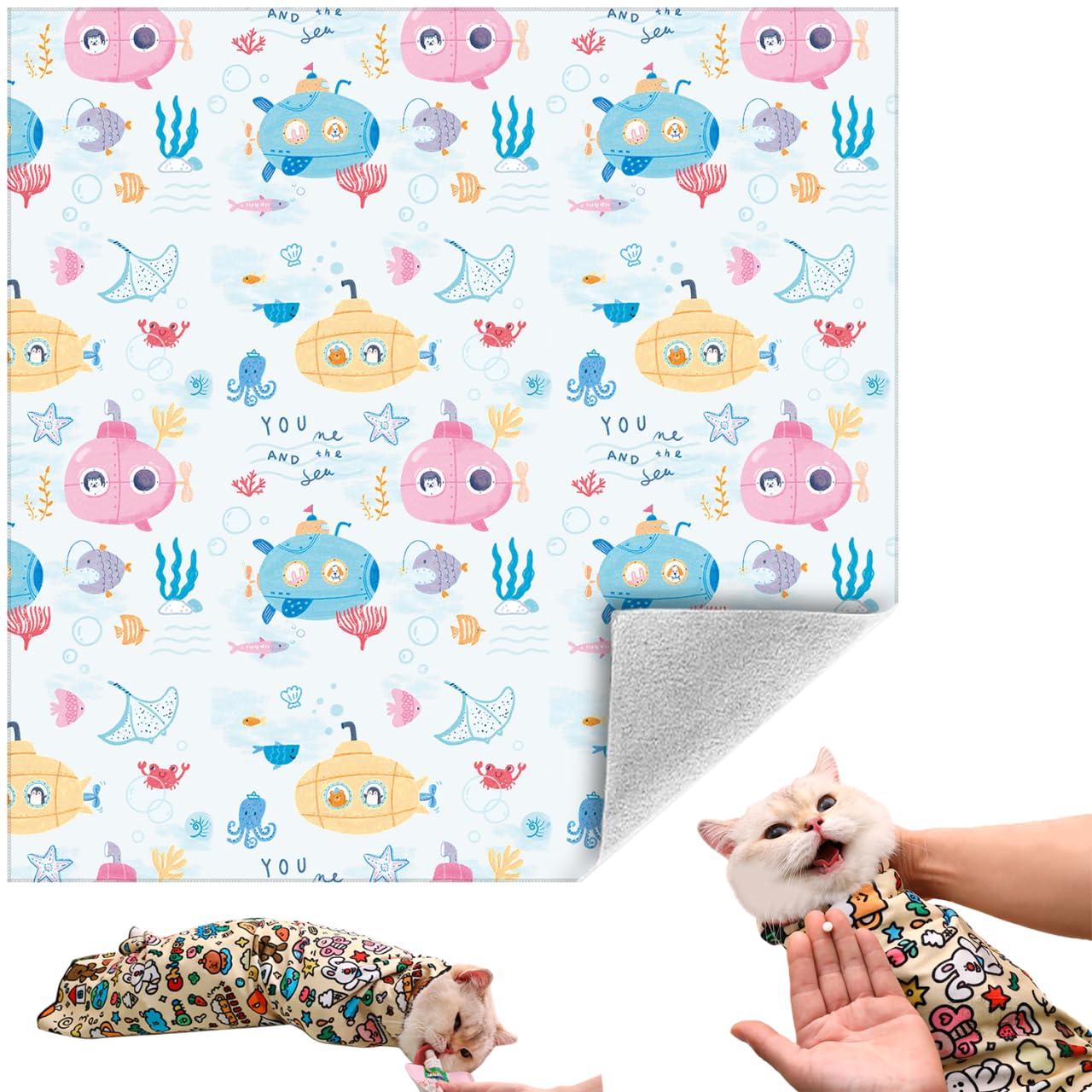Cat Grooming Wrap Ocean: ajuste seguro para sesiones de grooming.
