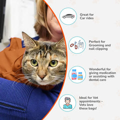 Cat-in-the-Bag con manija acolchada para transporte cómodo y manos libres.