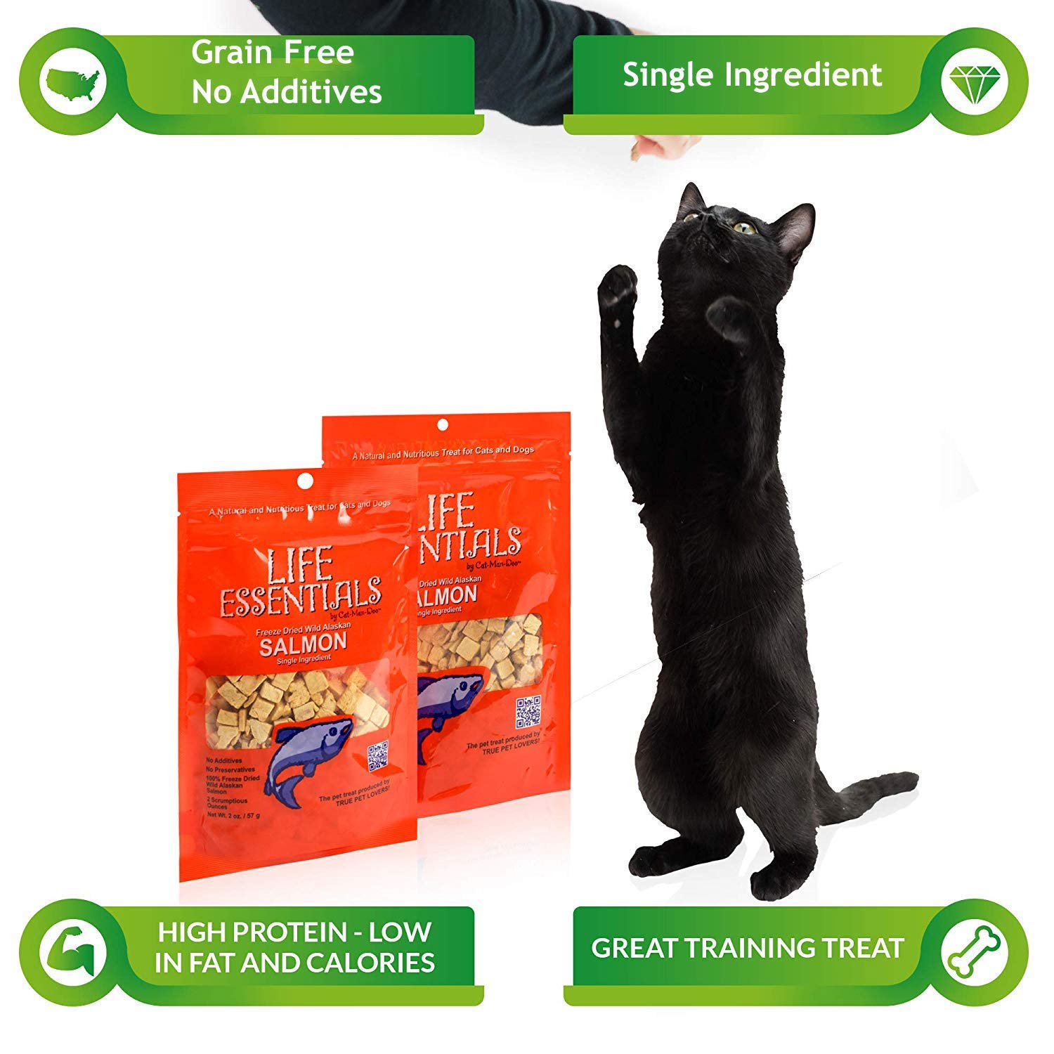Cat-Man-Doo Esenciales de Vida: snack de un solo ingrediente sin granos para mascotas sensibles.