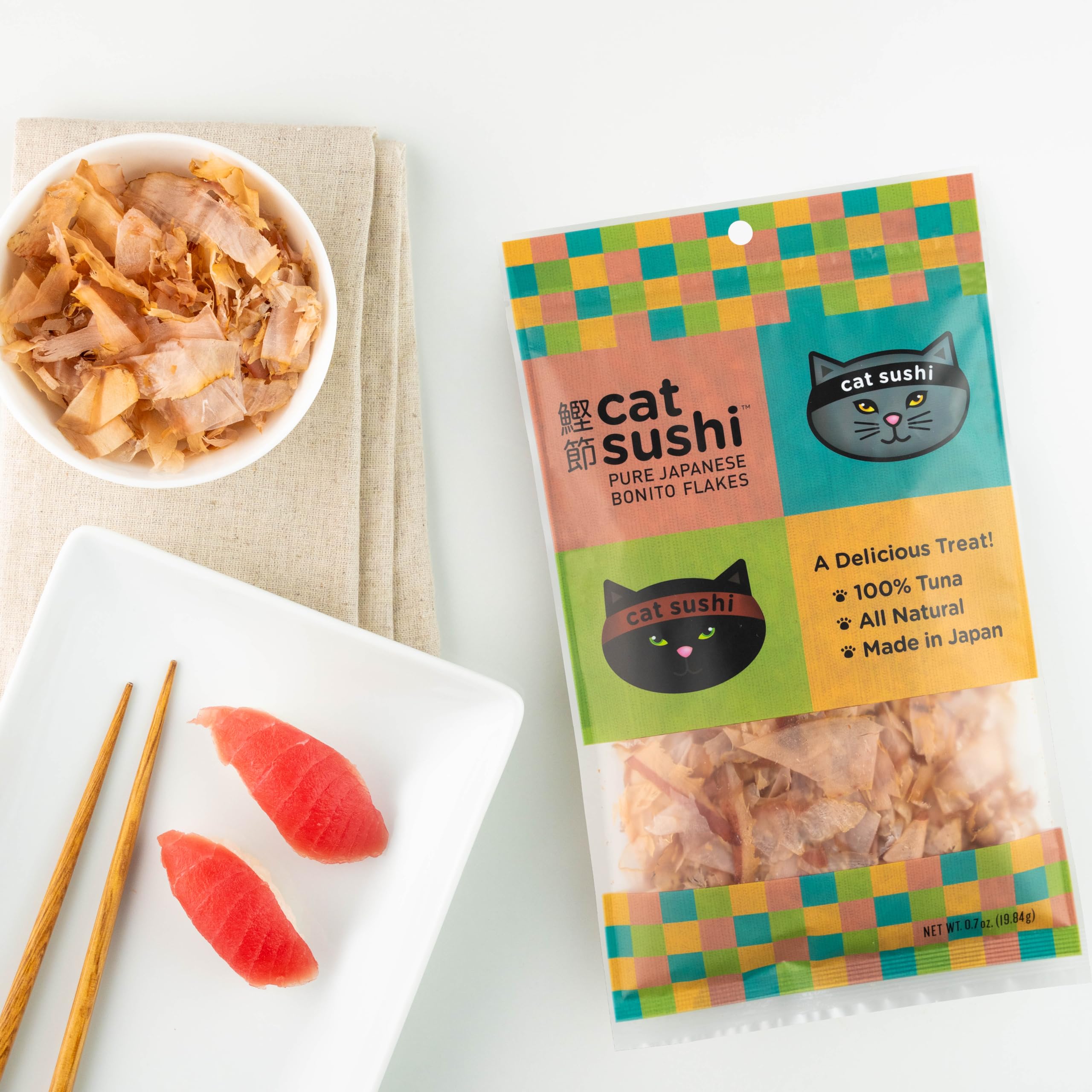 Cat Sushi Bonito Flakes puro japonés, perfecto para añadir proteína a la comida del gato.