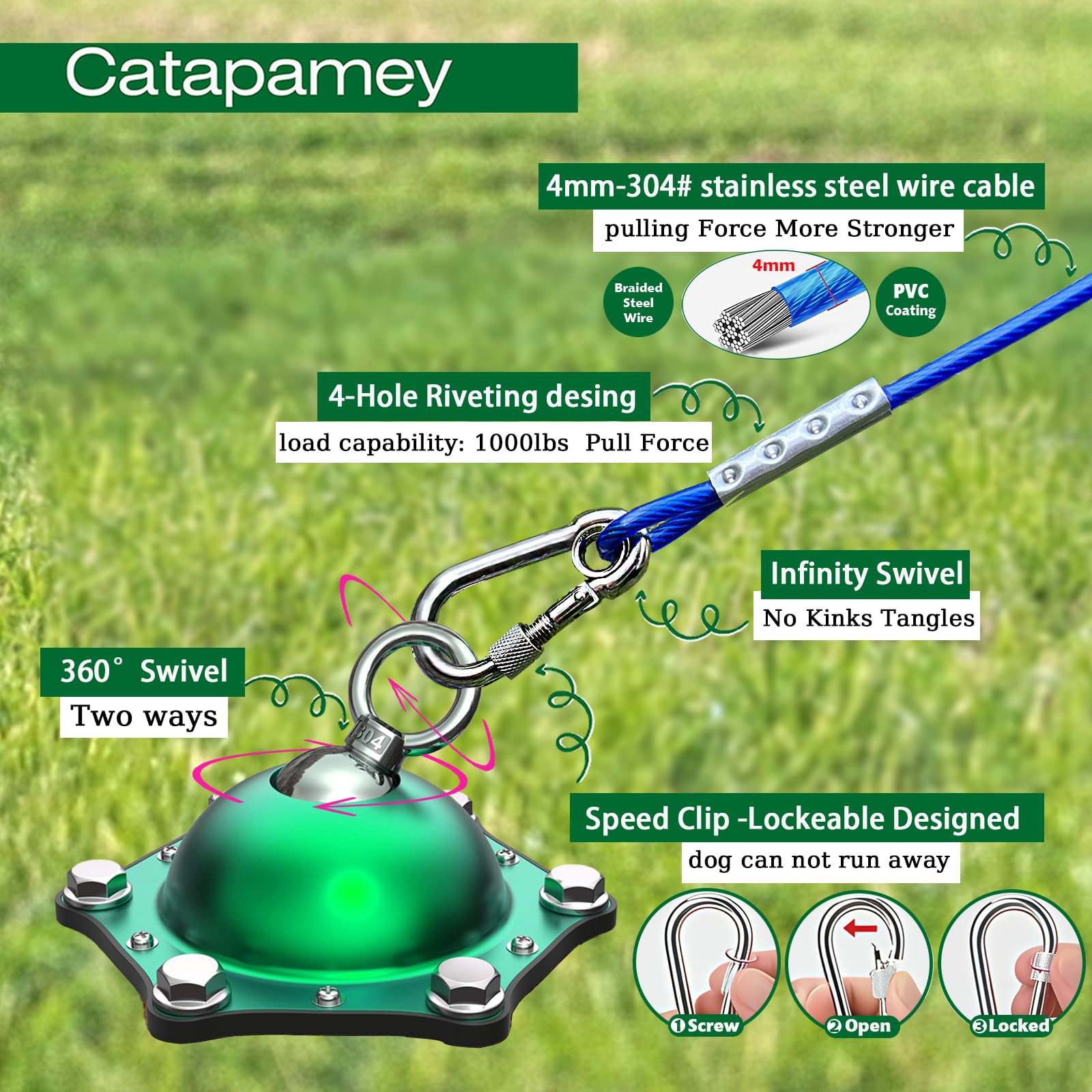 Catapamey cable de acero inoxidable 4mm para mayor durabilidad.