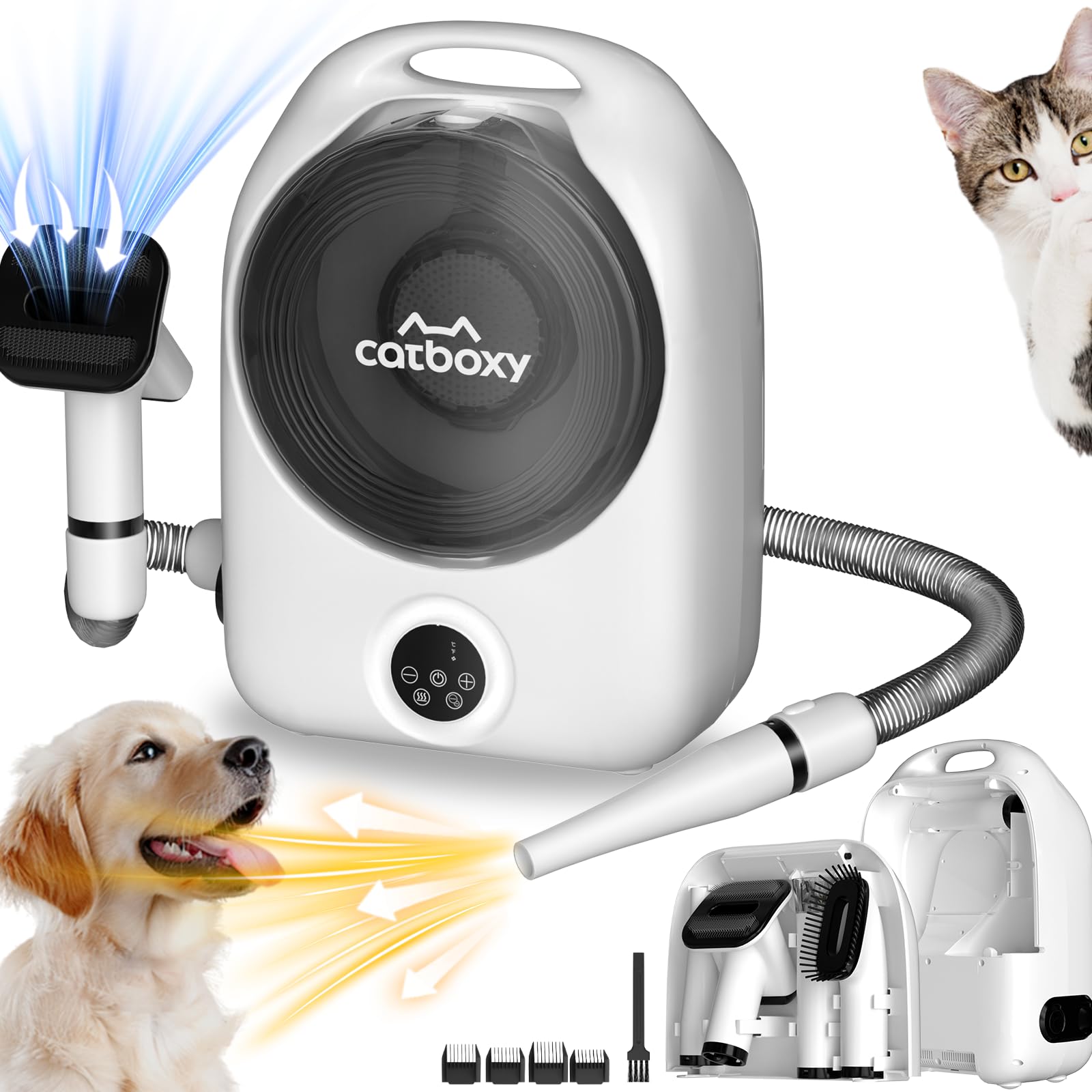 Catboxy aspiradora secador para perros con bajo nivel de ruido para sesiones de cuidado.