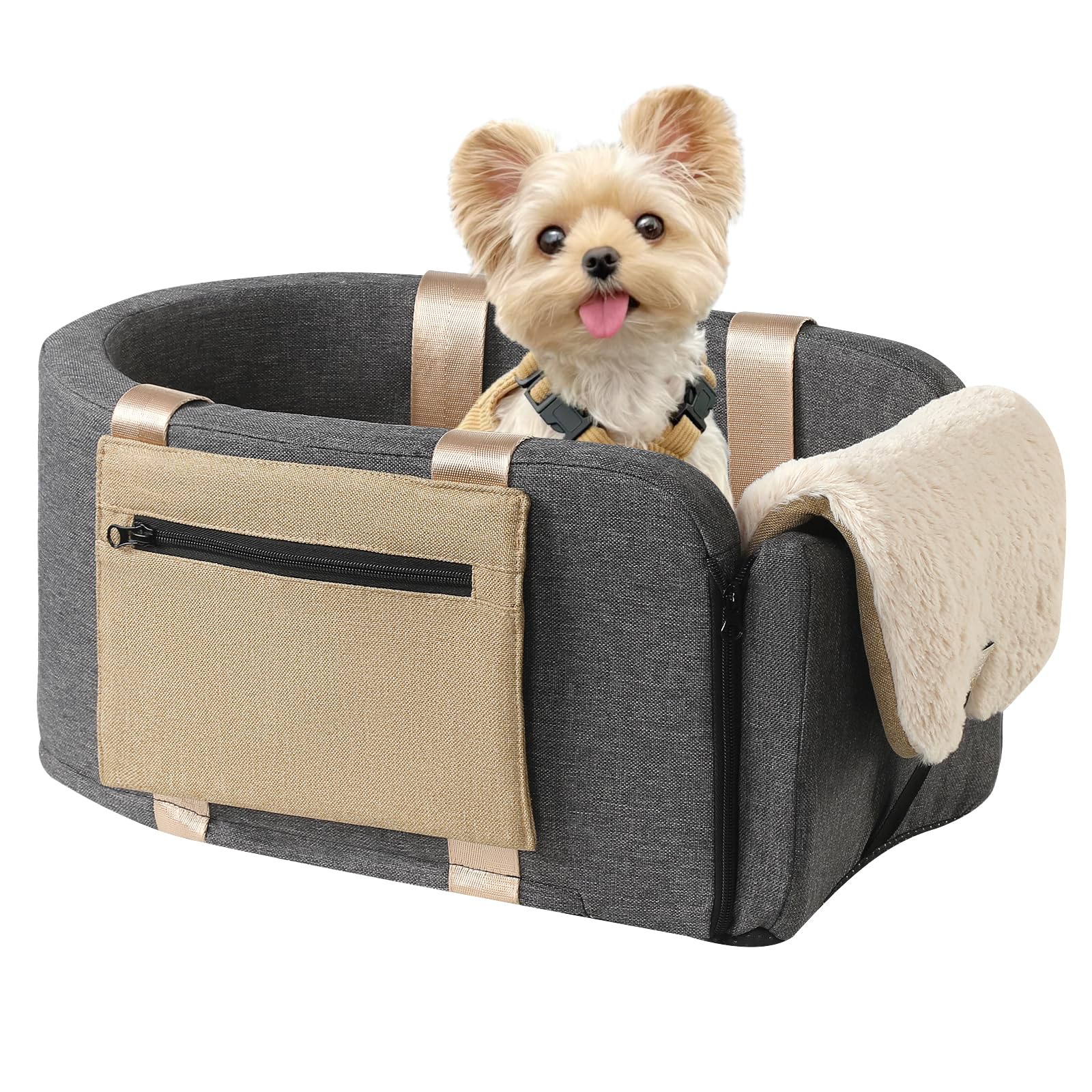 Cathpetic asiento consola para perro, vista frontal con seguridad y comodidad