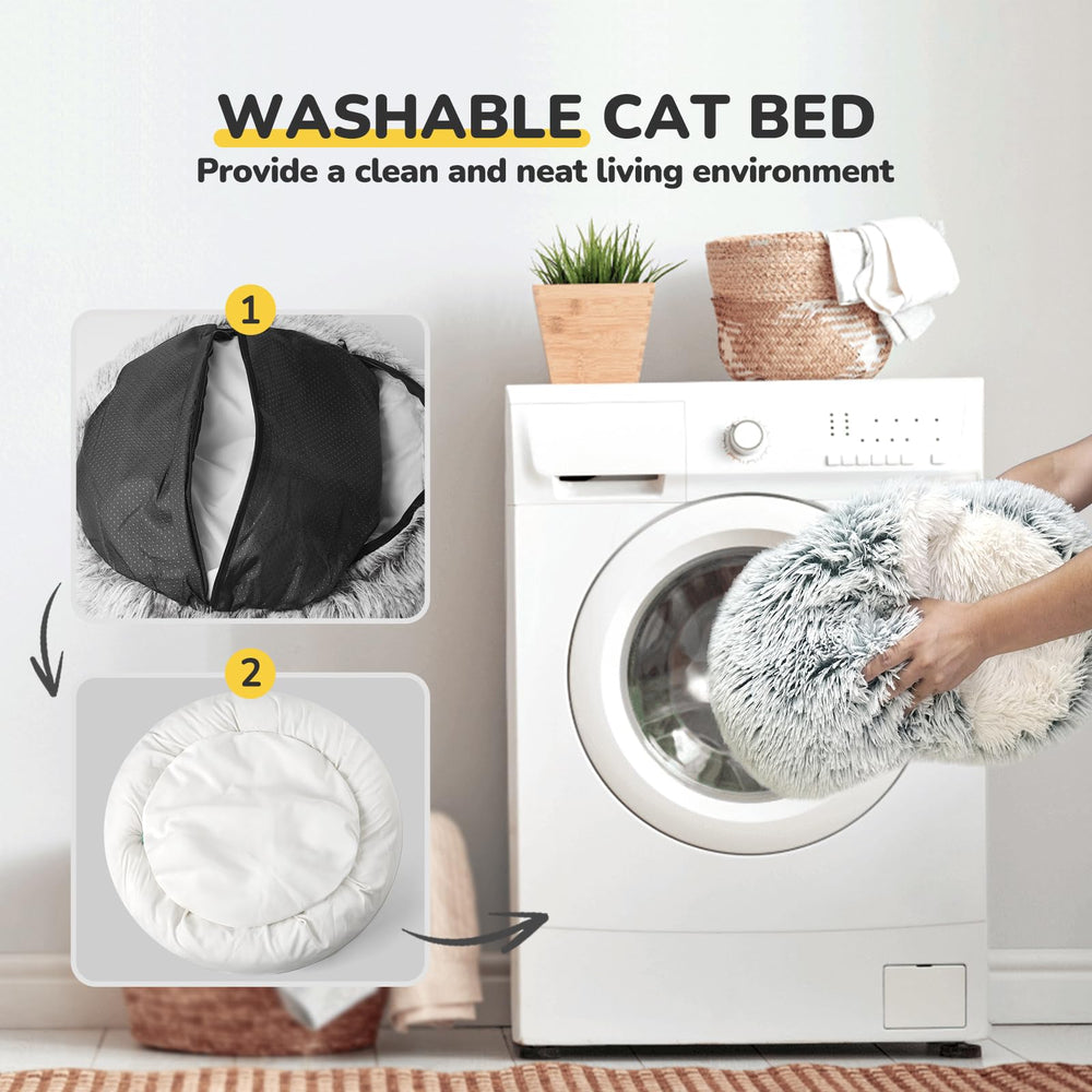CATISM cama con capucha de felpa, cueva auto-calentante para mayor comodidad.