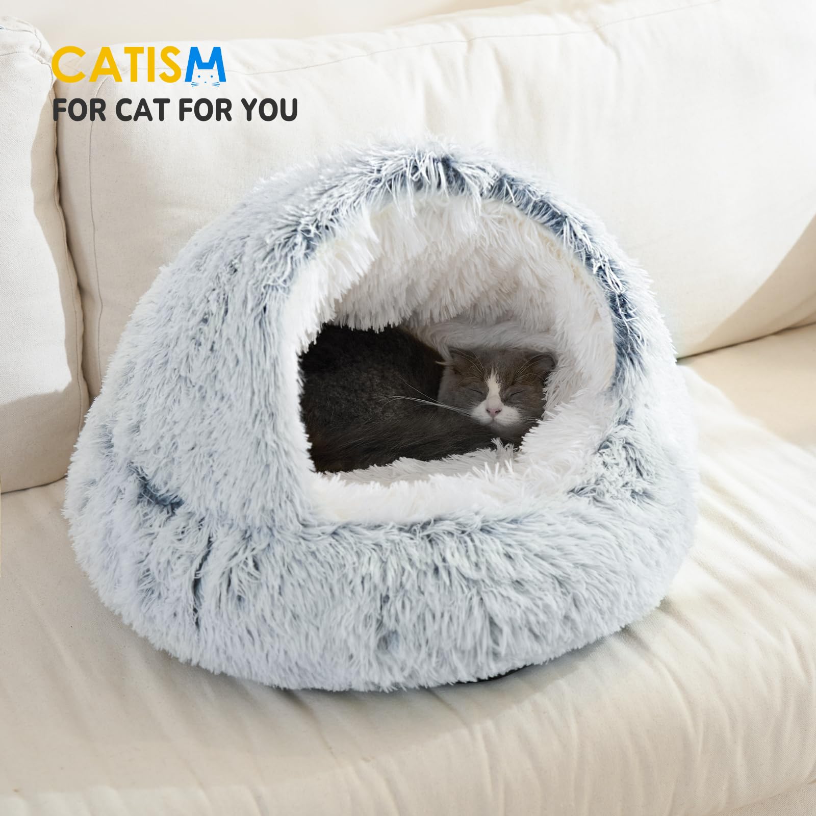 CATISM cama con capucha de felpa, diámetro de 25 pulgadas para gatos medianos.
