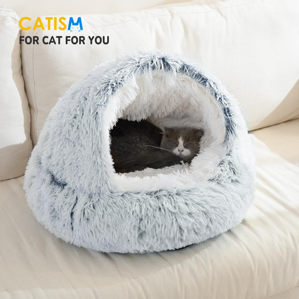 CATISM cama con capucha de felpa, diámetro de 25 pulgadas para gatos medianos.