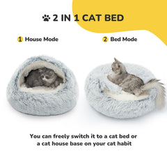 CATISM cama con capucha de felpa, funda desmontable y lavable para limpieza fácil.