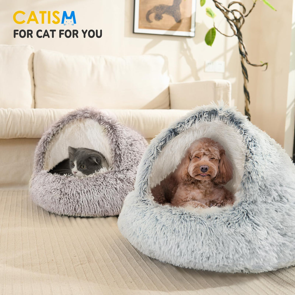 CATISM cama con capucha de felpa, material durable para uso diario.