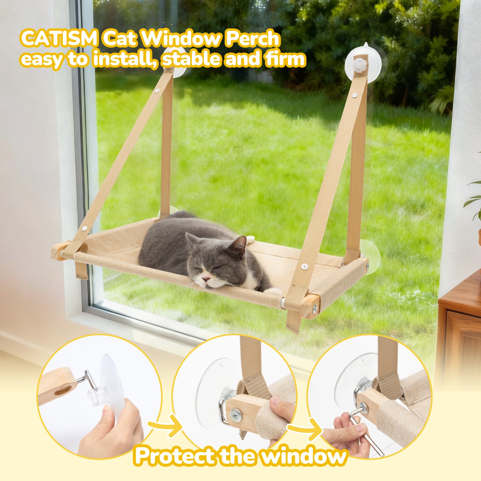 CATISM Cat Window Perch asiento suave para descanso cómodo.