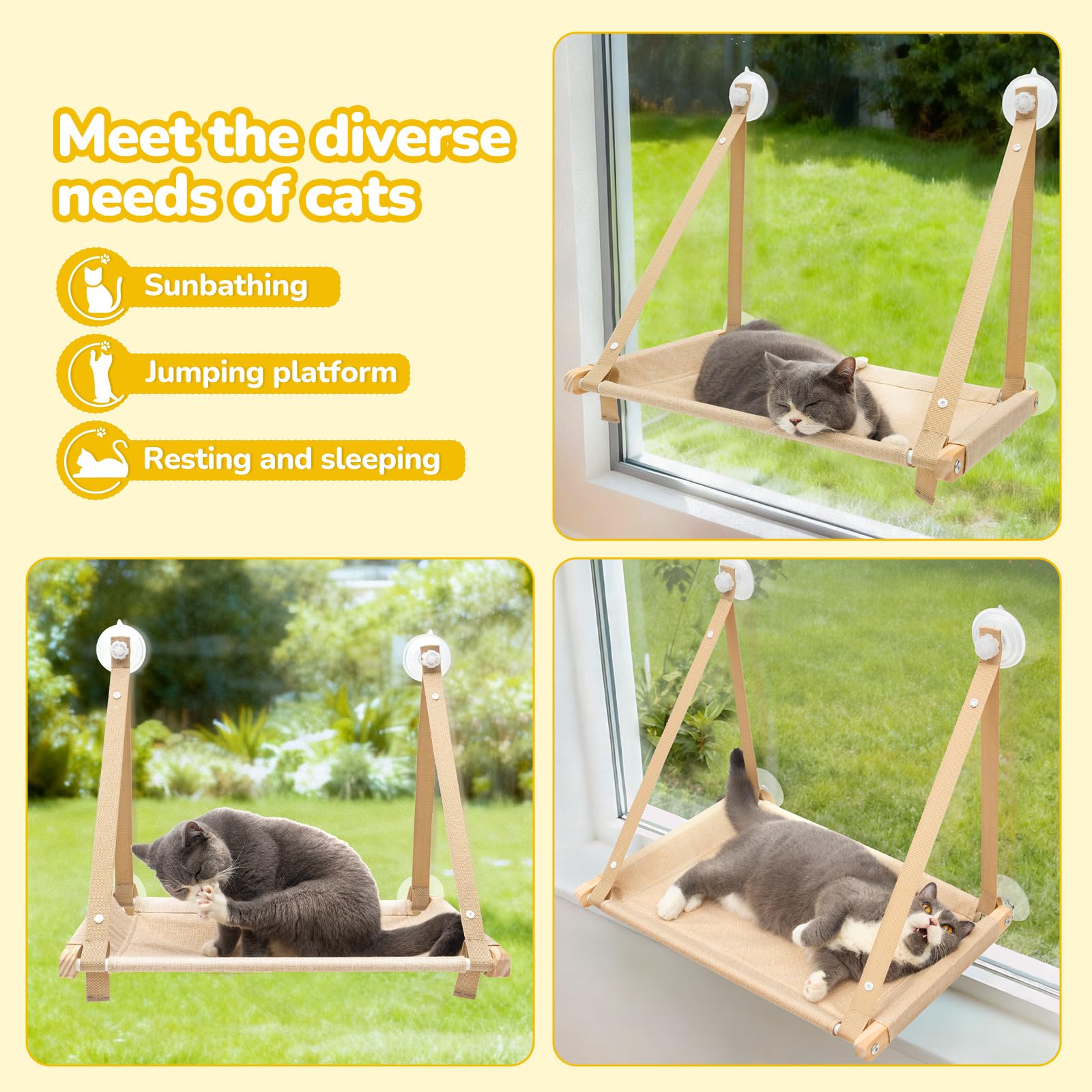 CATISM Cat Window Perch ventosas fuertes para instalación segura.