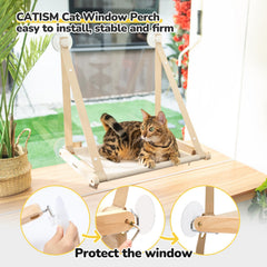 CATISM percha-ventana-gato-armazon-madera estructura robusta para gatos activos.