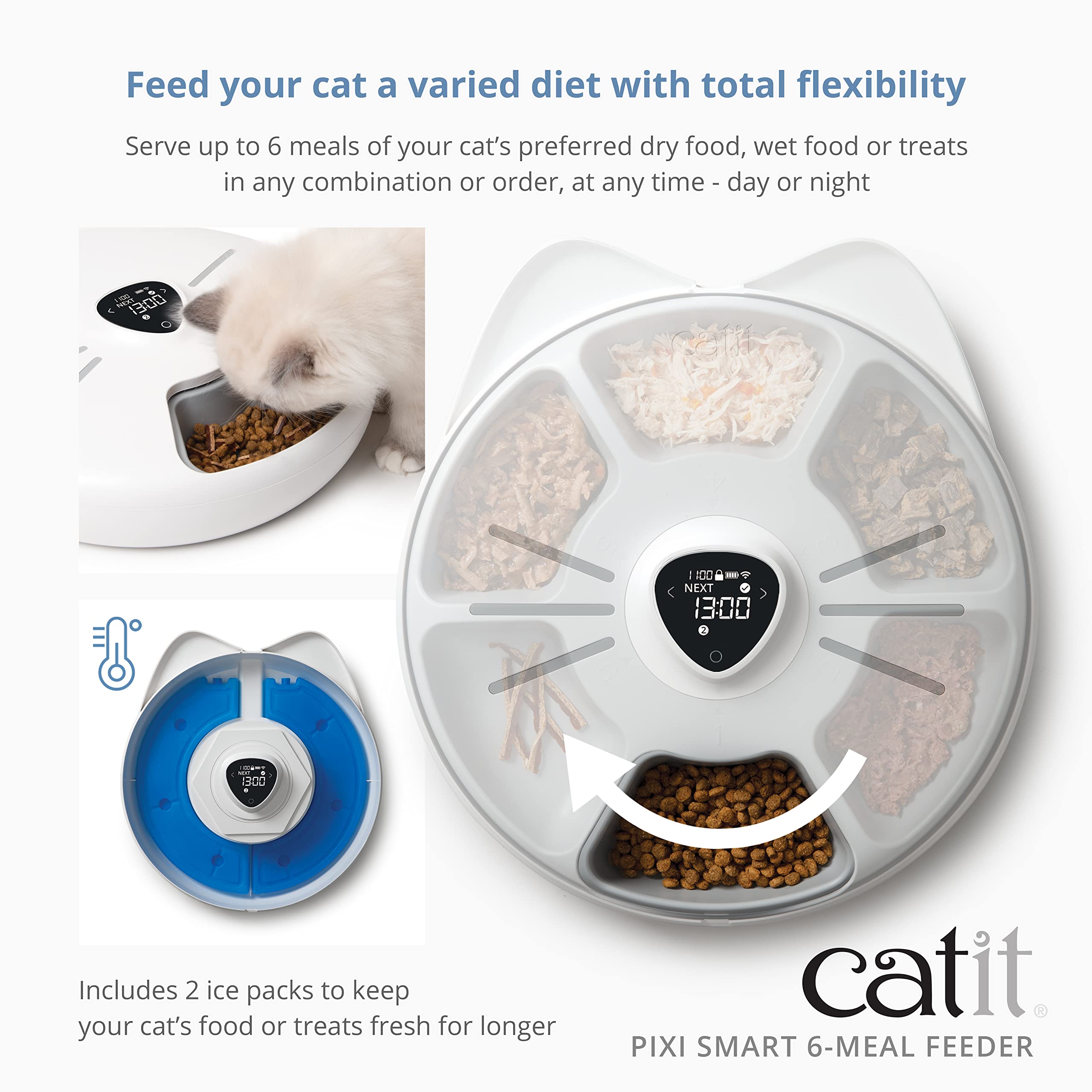 Catit PIXI configurando comidas desde la app para comodidad.