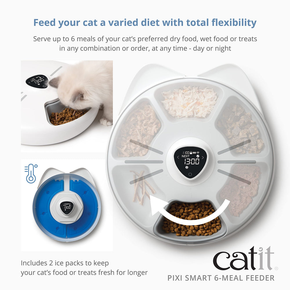 Catit PIXI configurando comidas desde la app para comodidad.